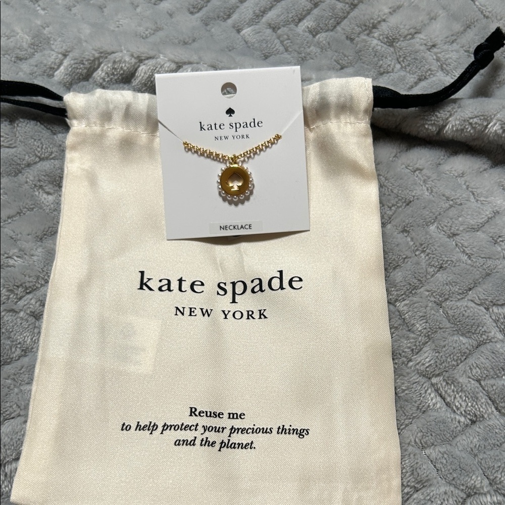 Kate Spade Gold Necklace with Crystal Pearl Pendant 19.5”